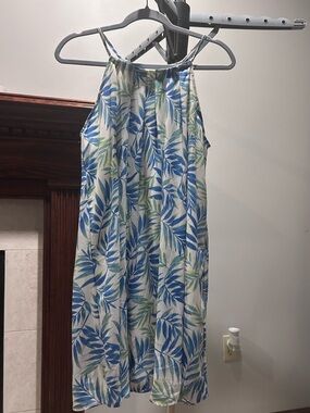 Siren Lily Blue & Green Leaf-Print Halter Midi Dress